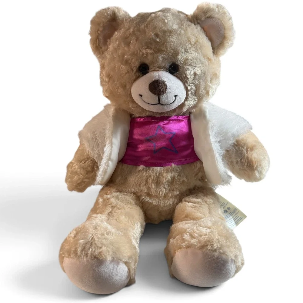 Build-A-Bear Workshop Pop Star Teddy Bear Pink Star Top Faux Fur
